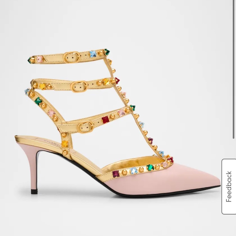 Valentino Garavani Pink and Gold Rockstud Heels